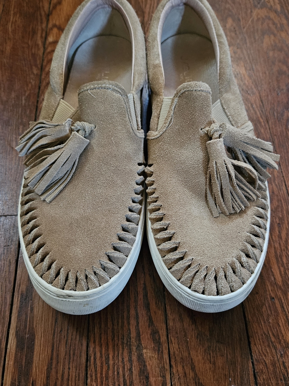 J/SLIDES Taupe Suede Tassel Slip-On Loafers Size 8